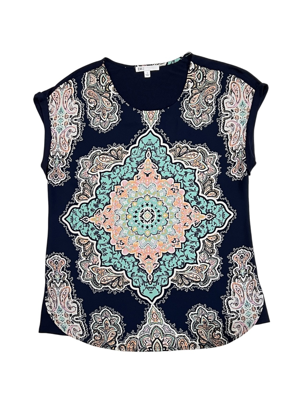DR2 Navy Short Sleeve Blouse Size Small